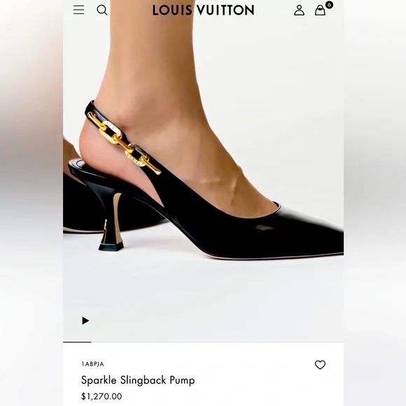 EUC Louis Vuitton Sparkle Slingback Pump, wore ONCE few Black, Gold  LV